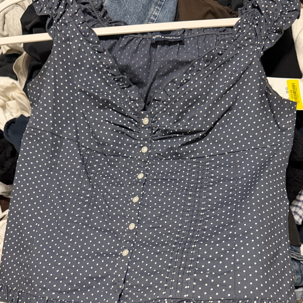 Brandy Melville Polka Dot Ruffle Sleeve Top